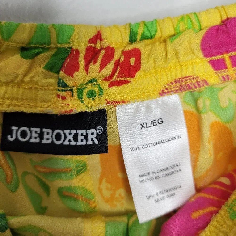 Y2k Joe Boxer yellow green pink tropical floral print pull on boxer shorts xl